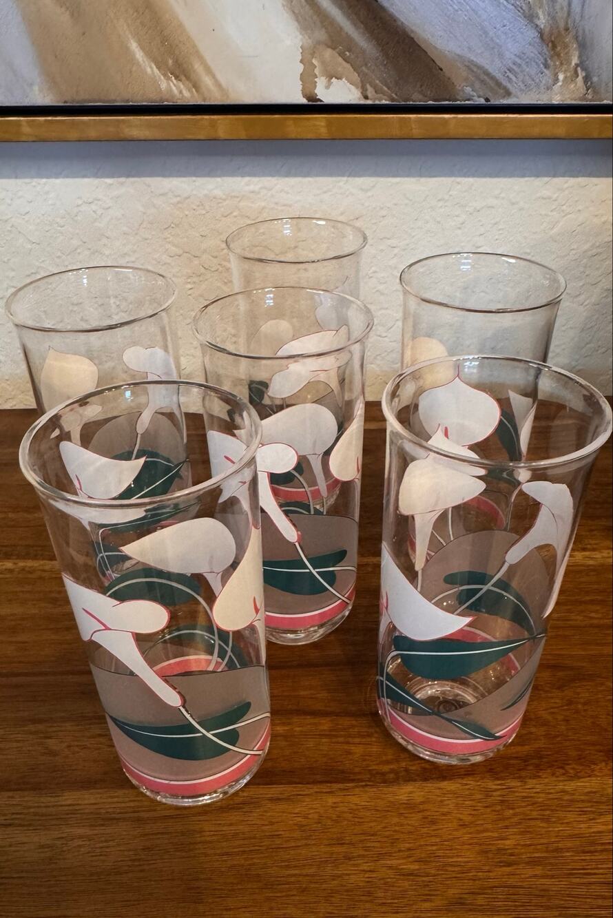 Vintage 1980s Culver Encounters Nouveau Calla Lily Acrylic Tumblers – Set of 6